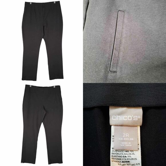 Chicos Pants Womens Size 2R US 12 Large Black High Rise Ankle Ponte Knit Stretch - Picture 1 of 7